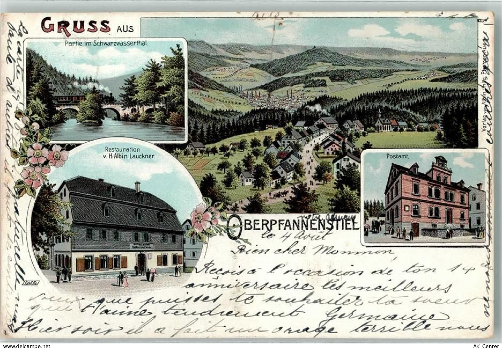 36326 O9402 Oberpfannenstiel OT Bernsbach 1906 Lithographie Gasthaus Lau... - 13630681