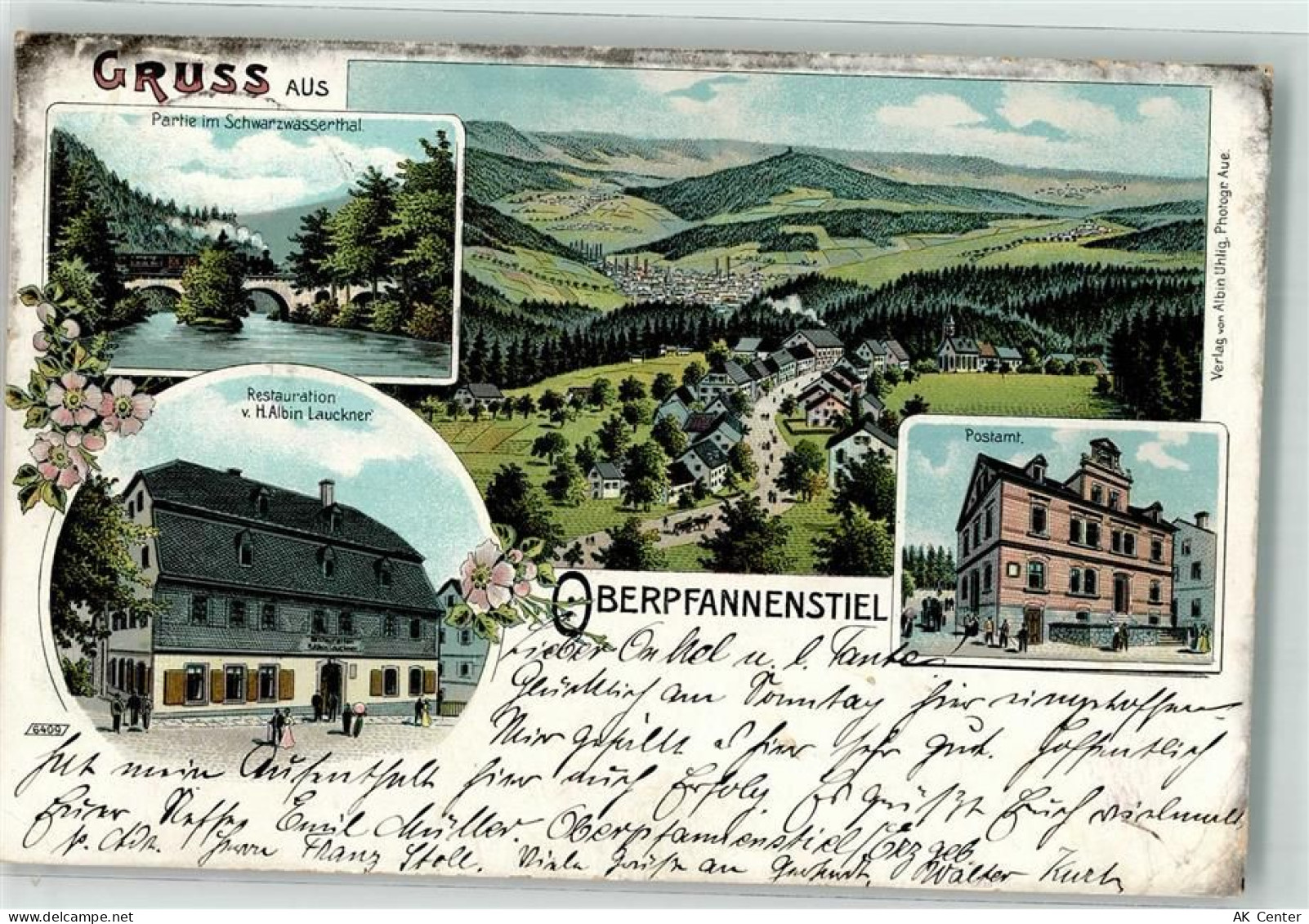36326 O9402 Oberpfannenstiel OT Bernsbach 1910 Lithographie Gasthaus Lau... - 13630674