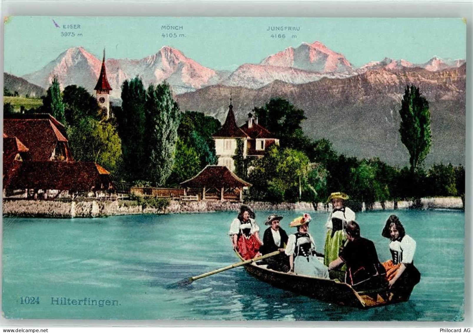 3652 Hilterfingen 1909 - Eiger Mönch Jungfrau Kirche 6 Personen im Ruder... - 10611737