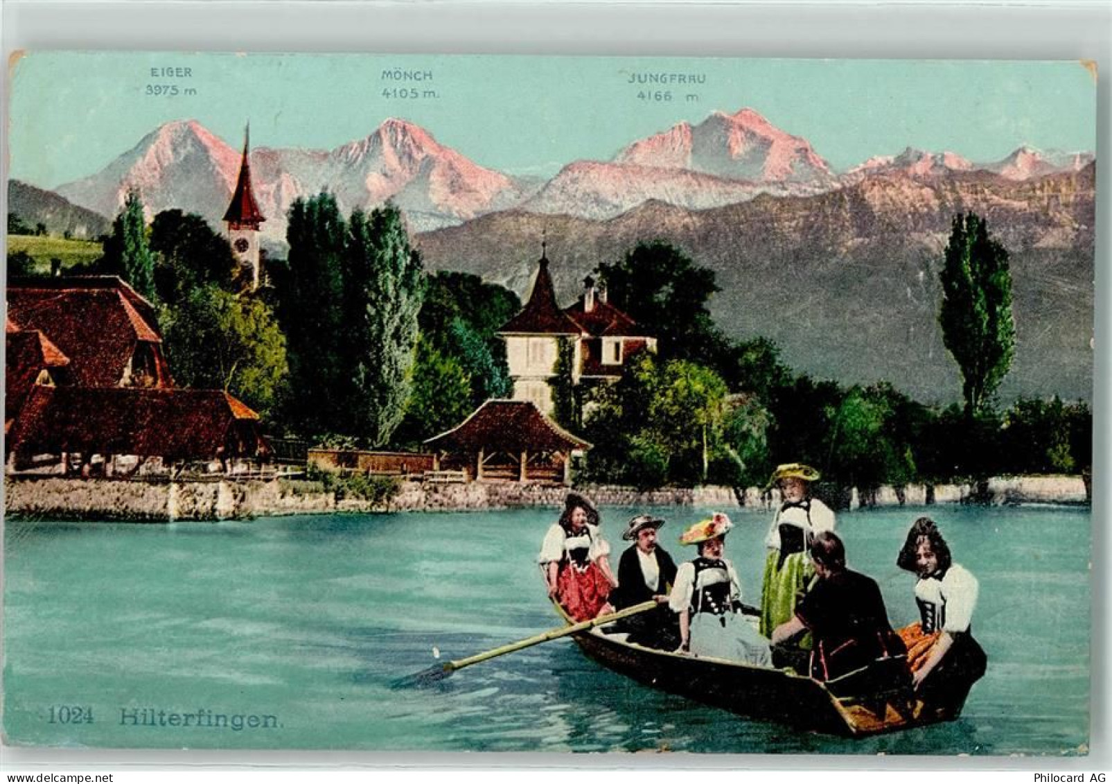 3652 Hilterfingen 1910 - Eiger Mönch Jungfrau Kirche 6 Personen im Ruder... - 10611738