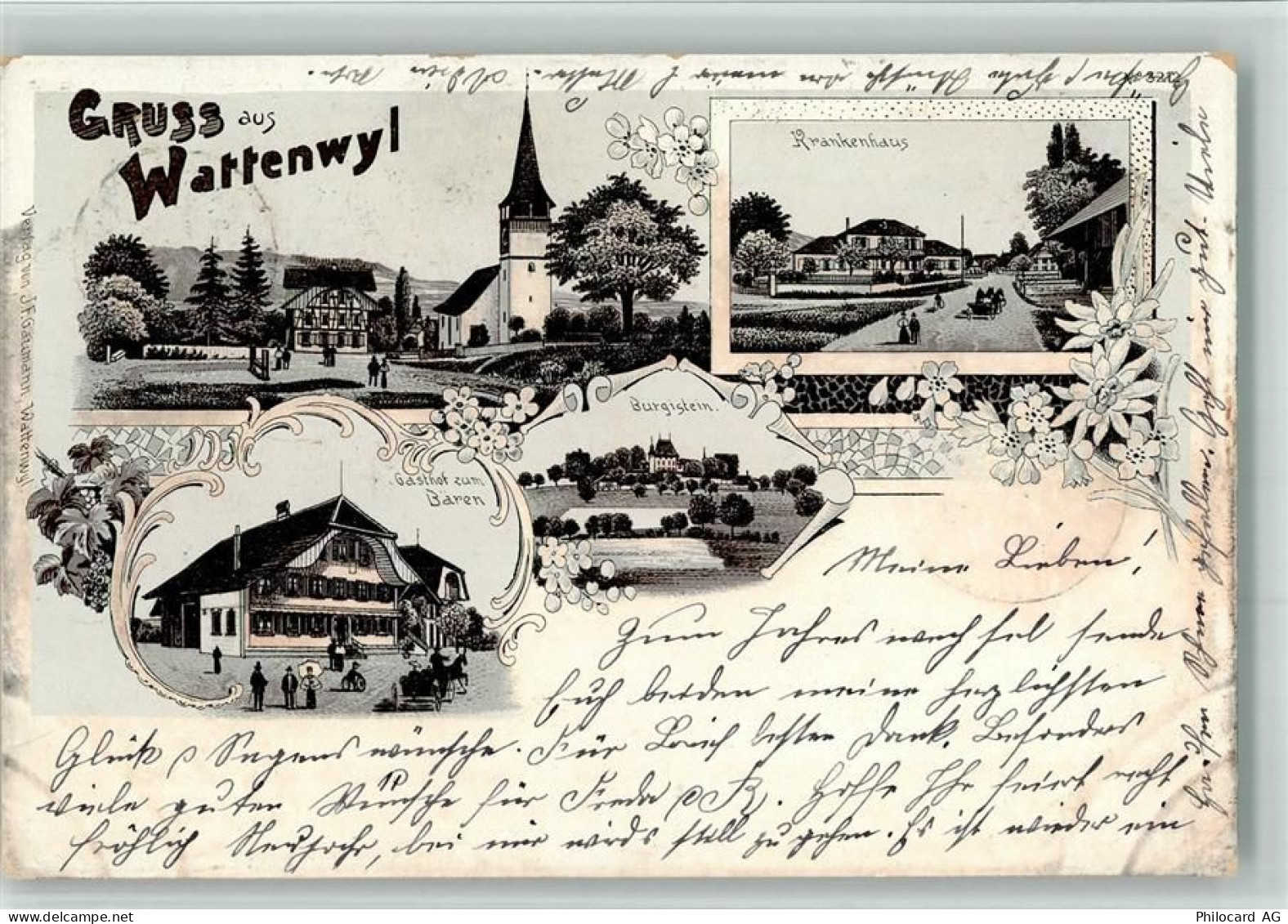 3665 Wattenwil 1901 BOAKC Gasthaus Bären Lithographie - 13700008