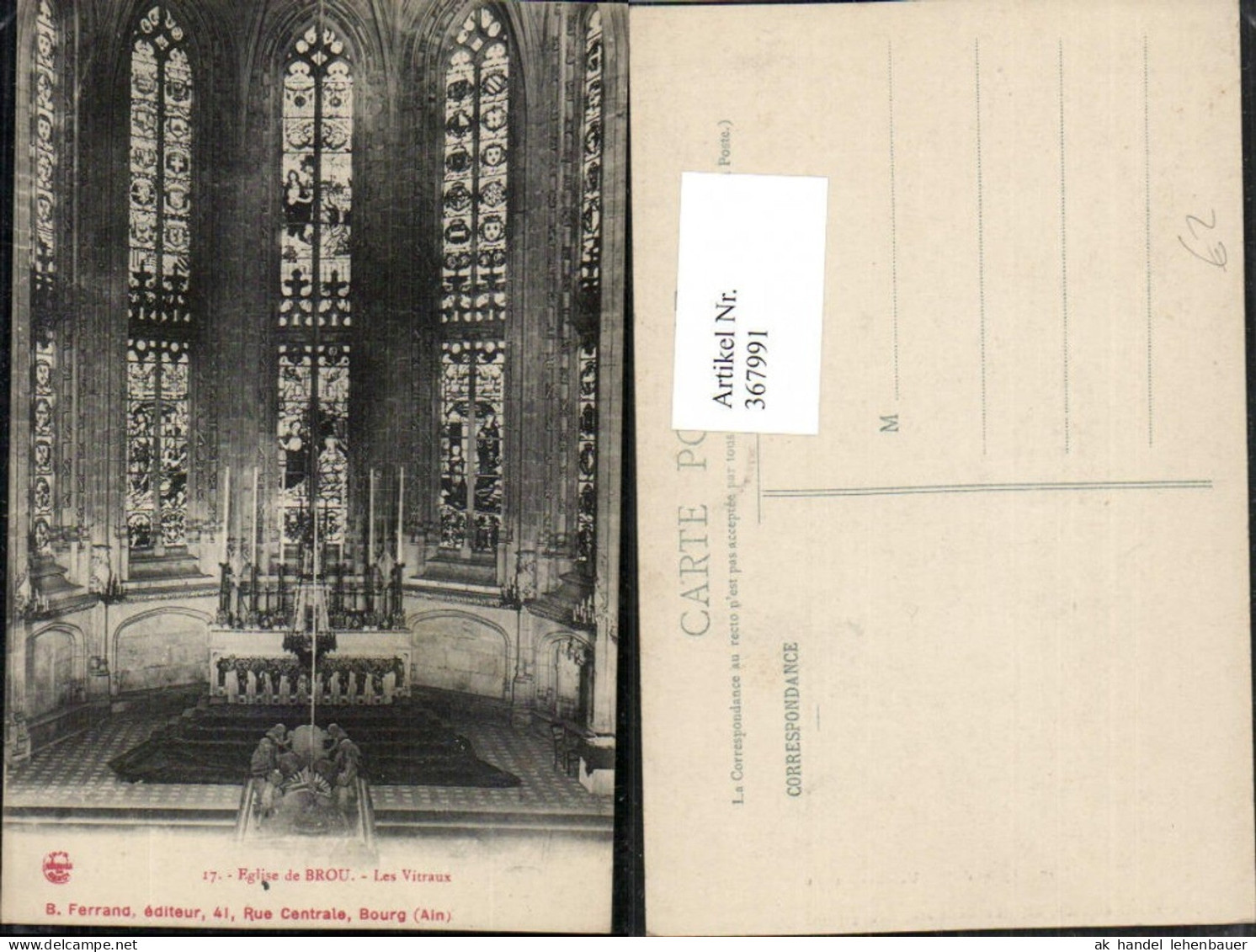 367991,Rhone-Alpes Ain Bourg-en-Bresse Eglise de Brou Les Vitraux Kirche Innenansicht