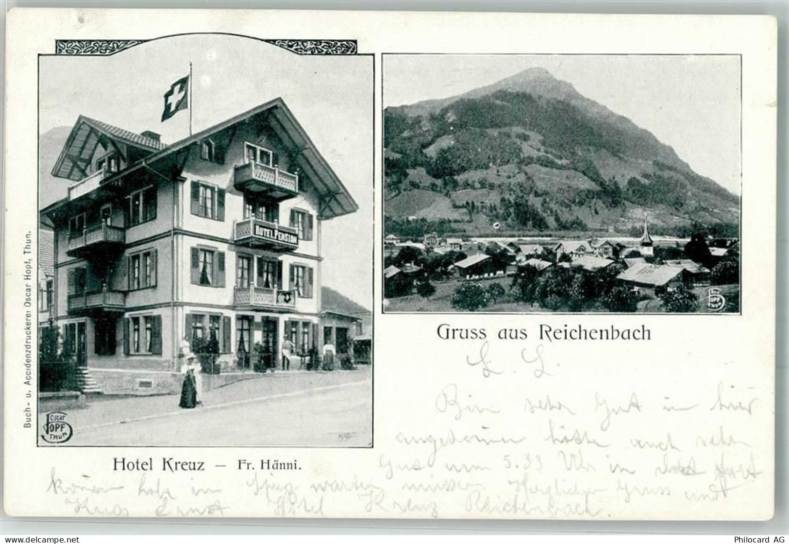3713 Reichenbach im Kandertal 1906 Foto AK Hotel Kreuz - 13552001