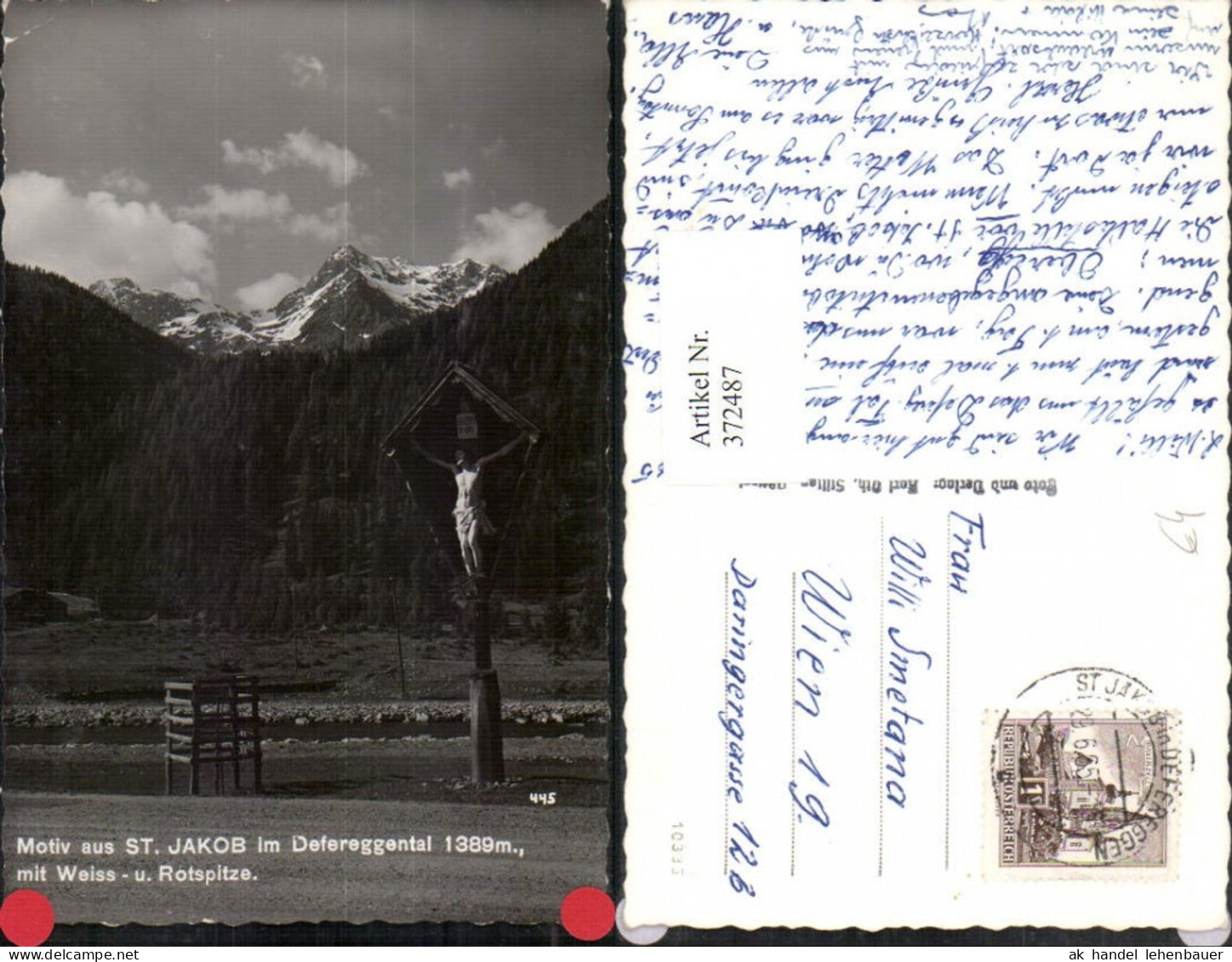 372487,St. Jakob im Defereggental Wegkreuz m. Weiß- u. Rotspitze Bergkulisse