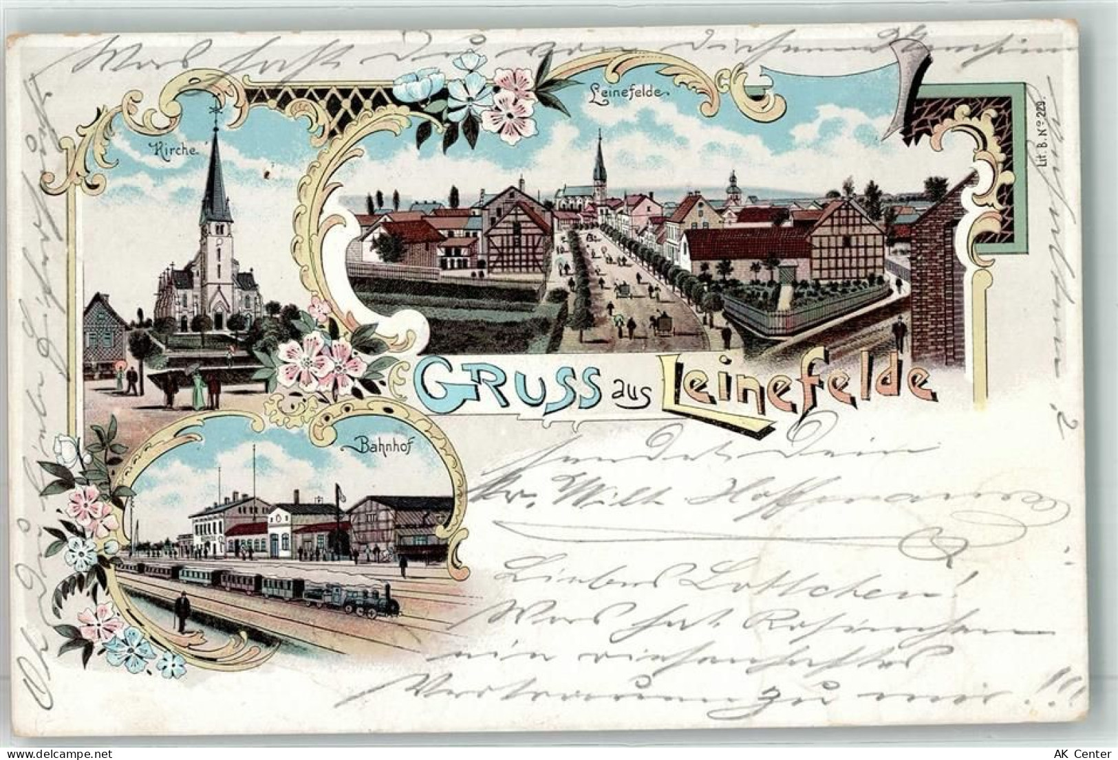 37327 O5600 Leinefelde 1897 Lithographie Kirche Bahnhof Eisenbahn - 13618738