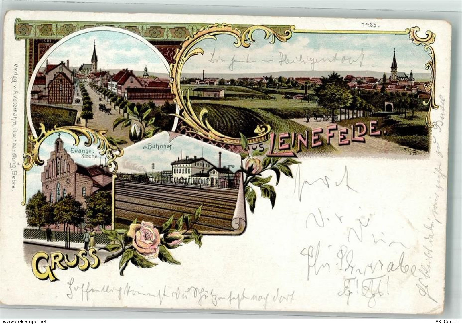 37327 O5600 Leinefelde 1899 Lithographie Bahnhof Ev. Kirche - 13638855