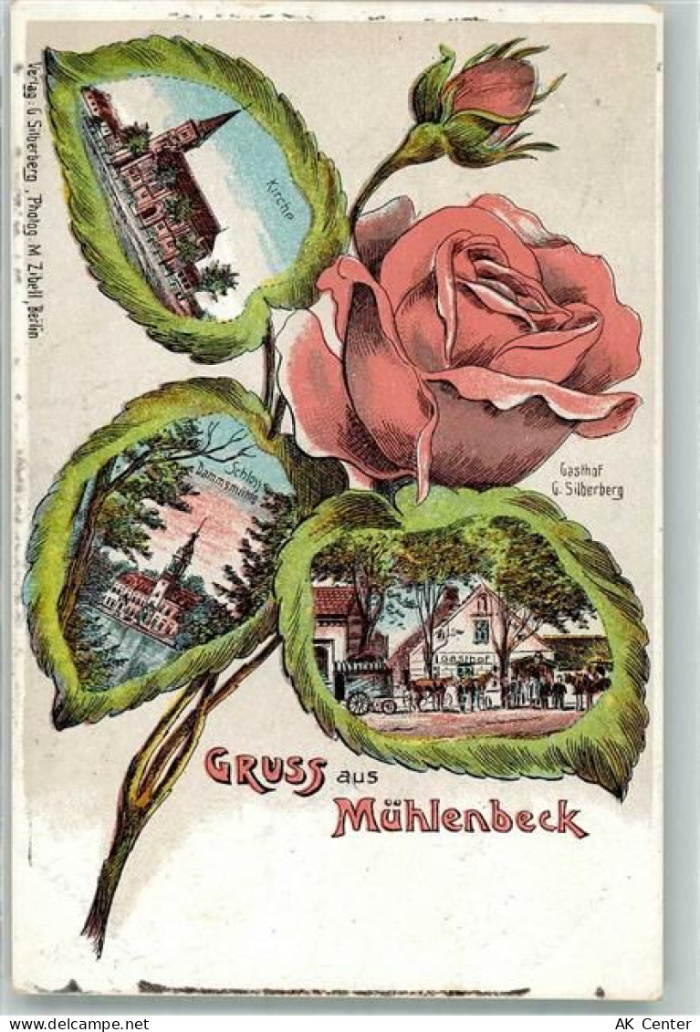 37574 W3352 Mühlenbeck 1908 Lithographie Rose Kirche Gasthaus Silberberg... - 13639660