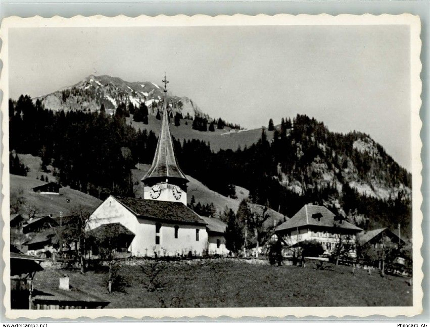 3765 Oberwil im Simmental 1952 Foto AK Kirche Pfarrhaus - 38245926