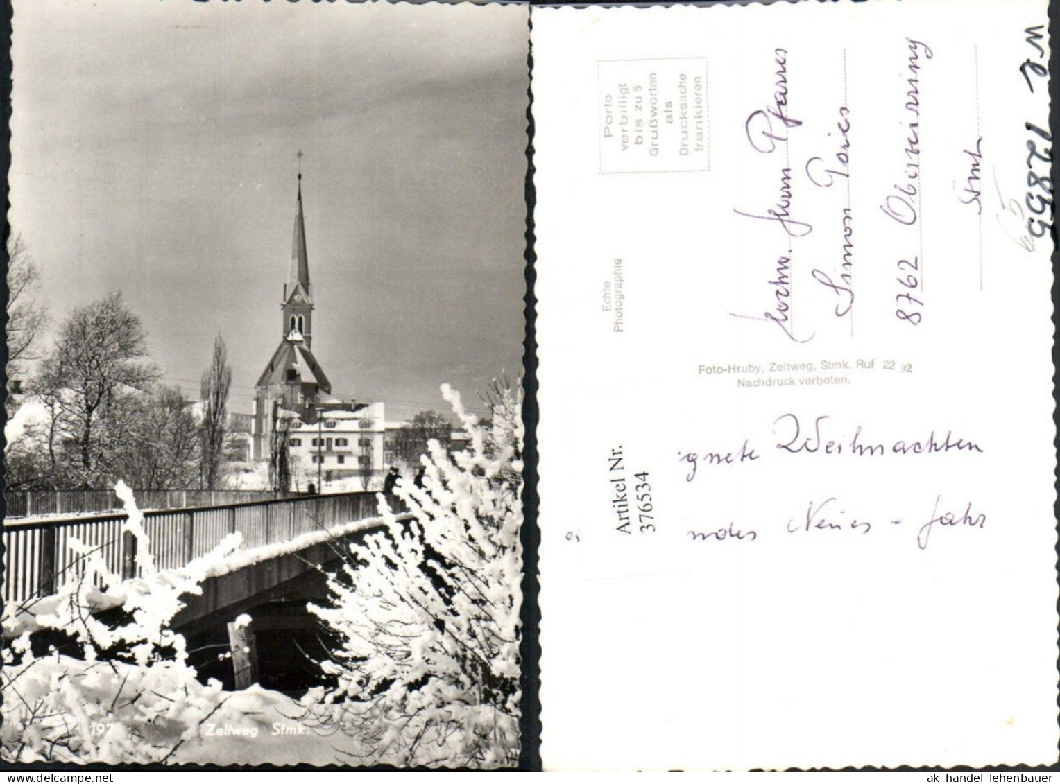 376534,Zeltweg Brücke Kirche Winterbild