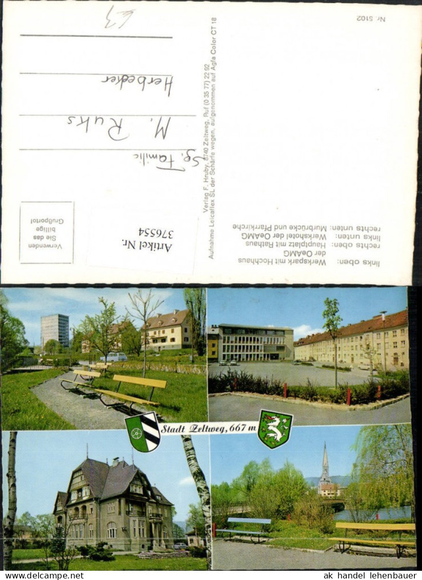 376554,Zeltweg Werkspark Hochhaus Hauptplatz Rathaus Hotel Brücke Kirche Mehrbildkarte