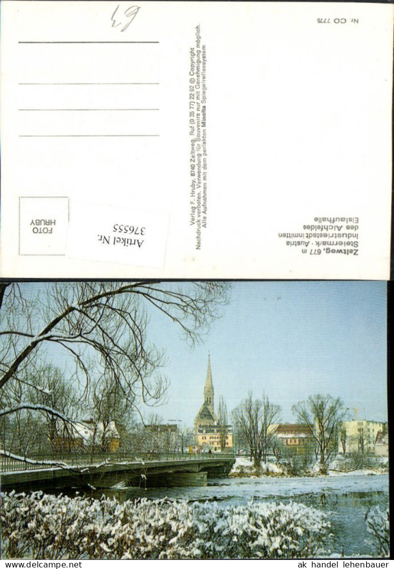 376555,Zeltweg Brücke Kirche Winterbild