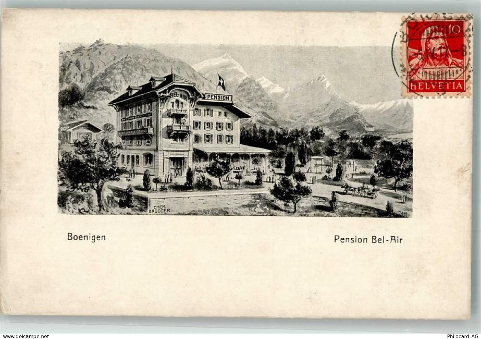 3806 Bönigen b. Interlaken 1917 - Pension Bel-air Briefmarke Bildseite... - 13572852