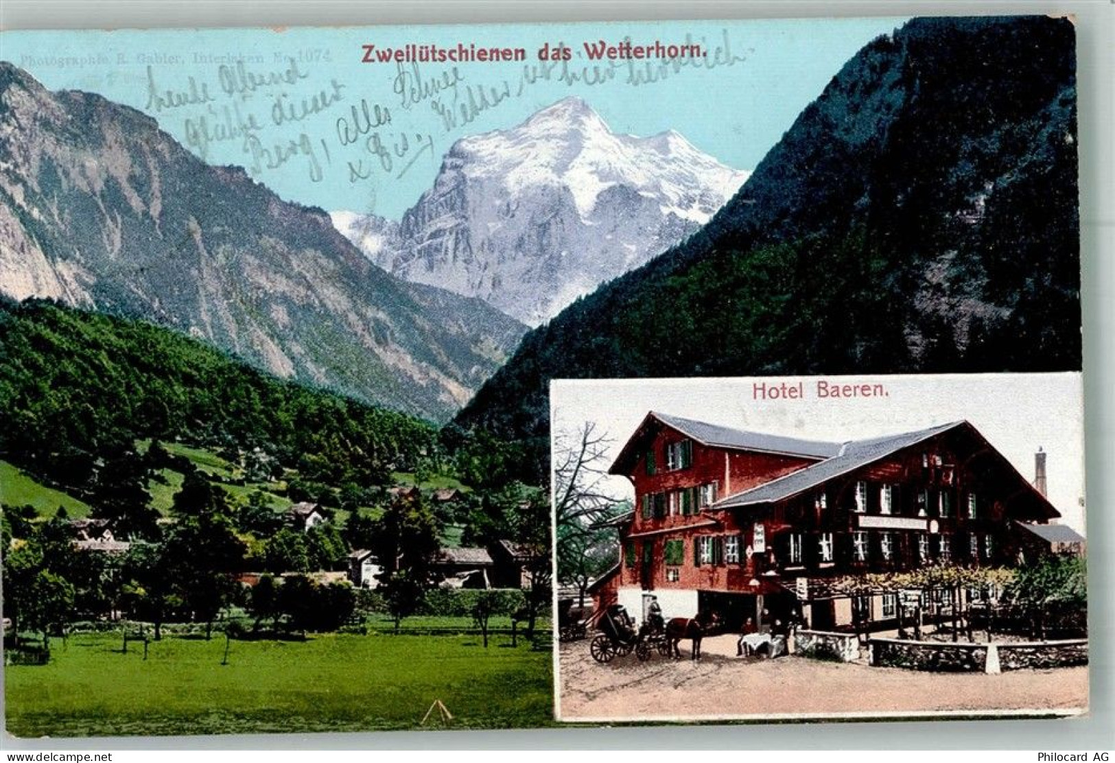 3815 Gündlischwand 1906 Foto AK Hotel Bären Zweilitschinen Wetterhorn - 13597986