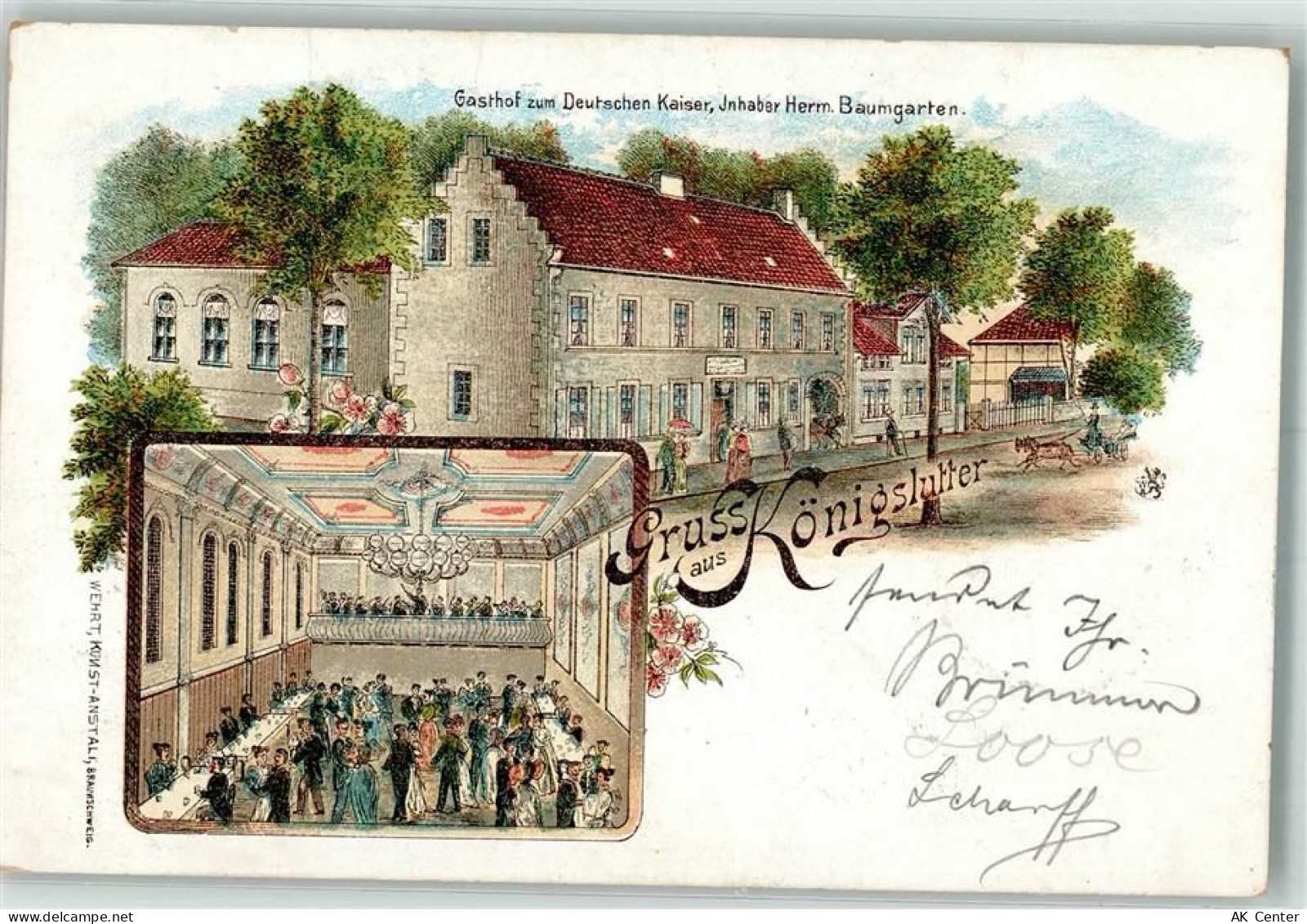 38154 W3308 Königslutter am Elm 1898 Lithographie Gasthaus zum Deutschen... - 13657795