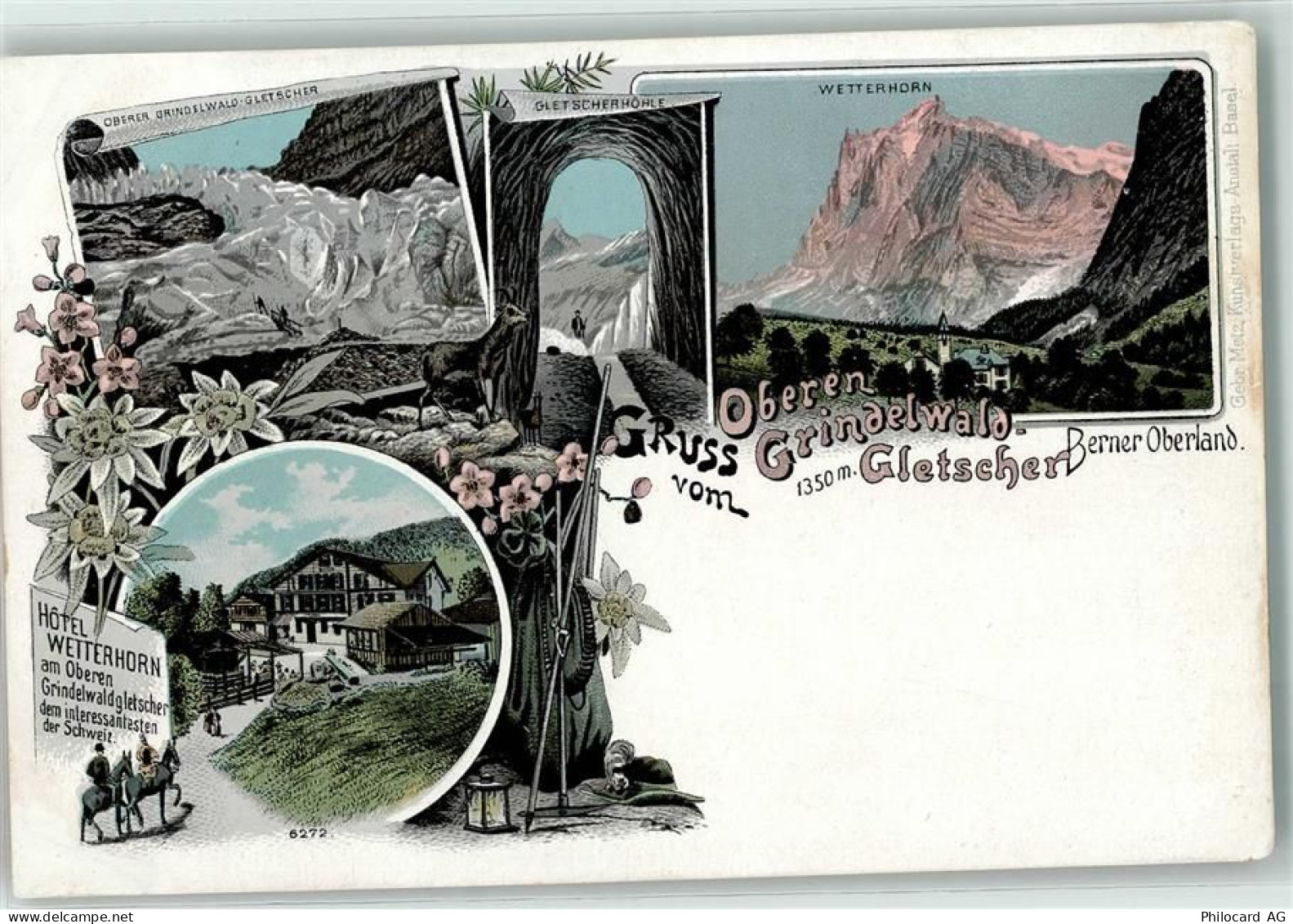 3818 Grindelwald Lithographie Oberer Grindelwald Gletscher Wetterhorn Gl... - 13455765