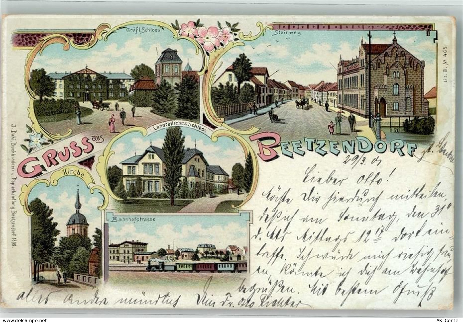 38489 O3582 Beetzendorf 1901 Lithographie Bahnhofstraße Landrätliches Sc... - 13638609