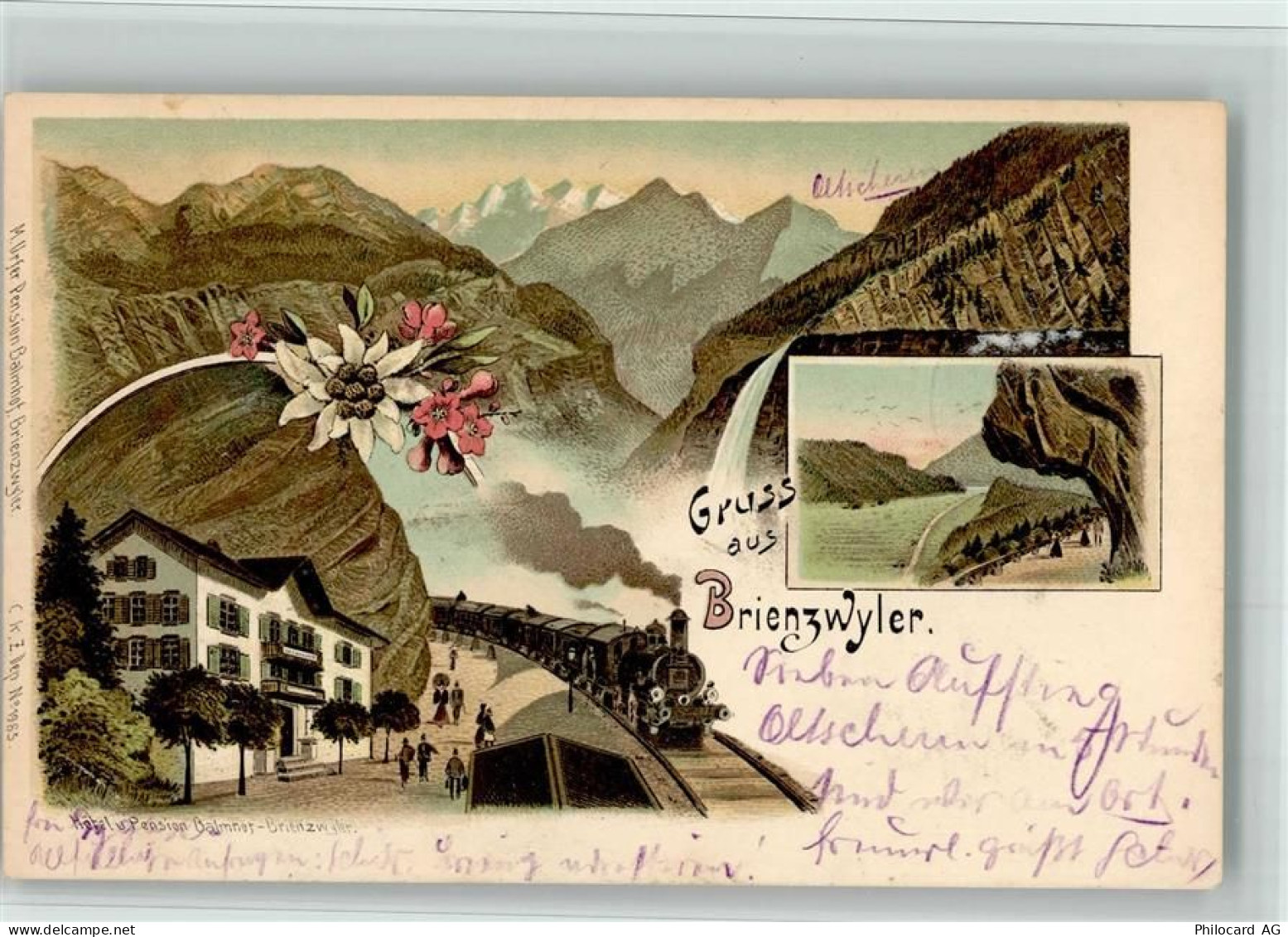 3856 Brienzwiler 1899 BOAKC Eisenbahn Gasthaus Balmnot Lithographie - 13700174