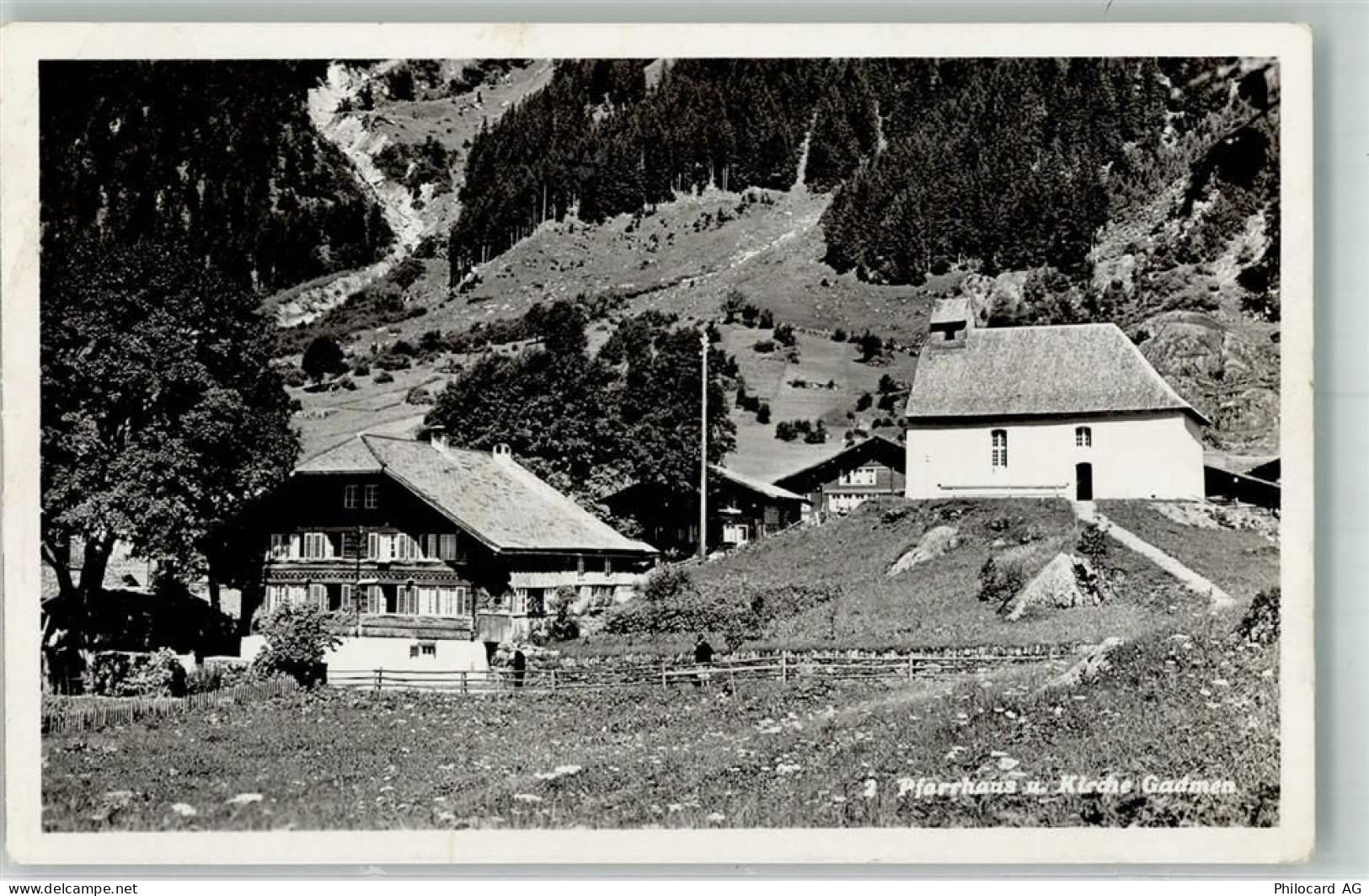 3863 Gadmen 1940 Foto AK Kirche Pfarrhaus - 38021619