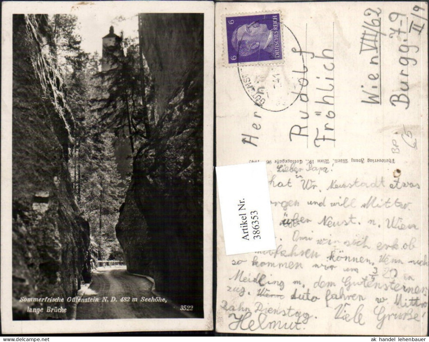 386353,Gutenstein Lange Brücke Schlucht Bahnpost von Gutenstein