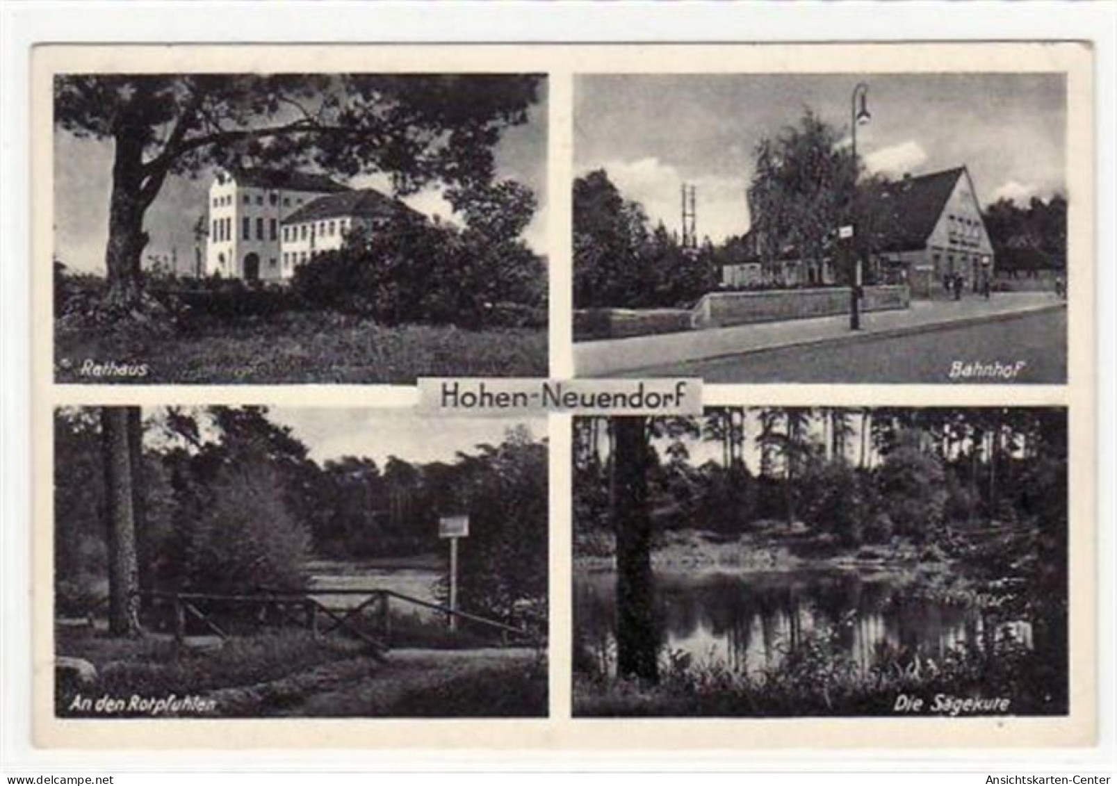 39000789 - Hohen-Neuendorf. Abgebildet ist das Rathaus, der Bahnhof, eine Partie an den Rotpfuhlen und die Saegekute. P