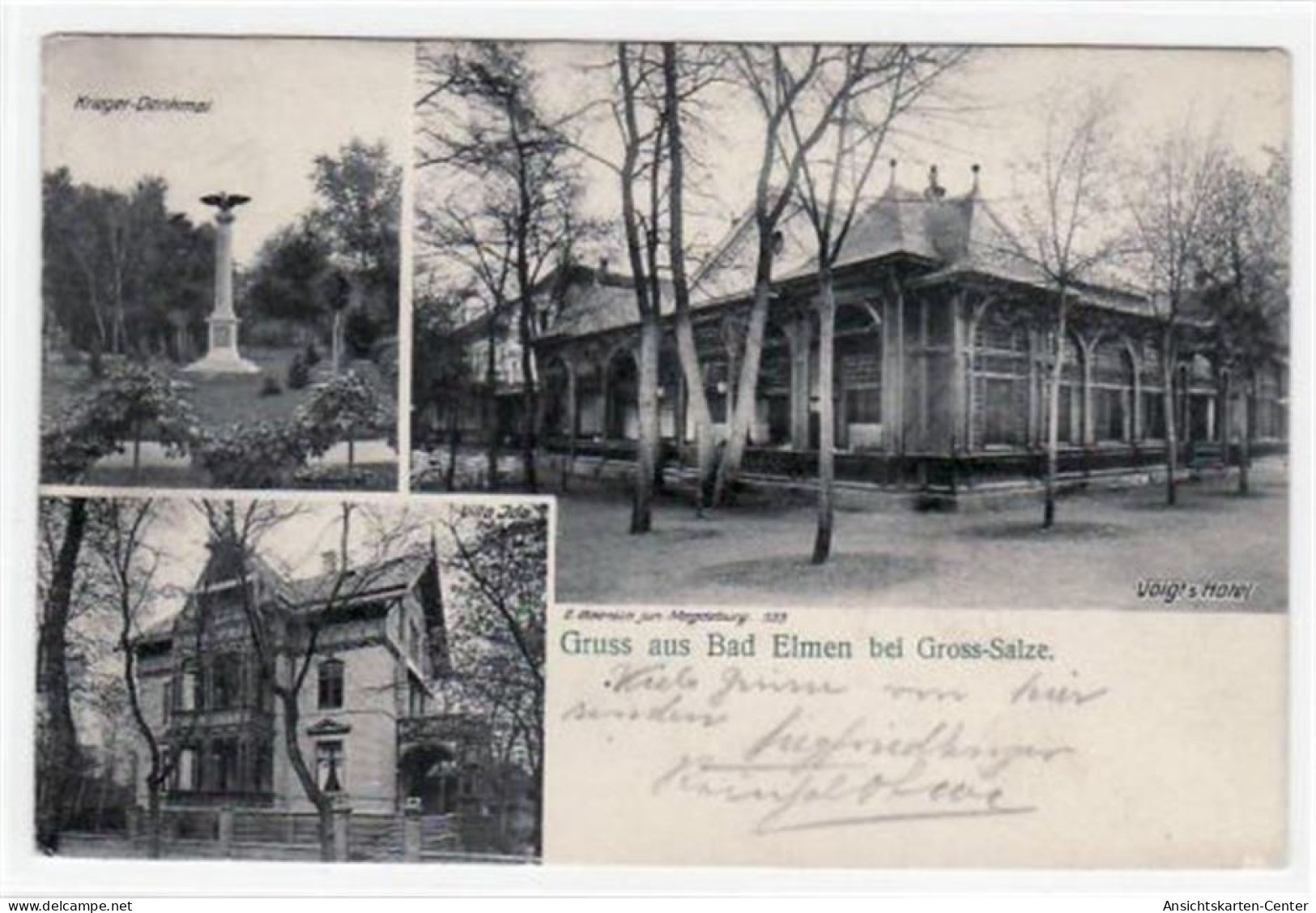 39009818 - Bad Elmen bei Gross-Salze mit Villa Ida, Krieger - Denkmal und Voigt's Hotel gelaufen von 1906. Gute Erhaltu