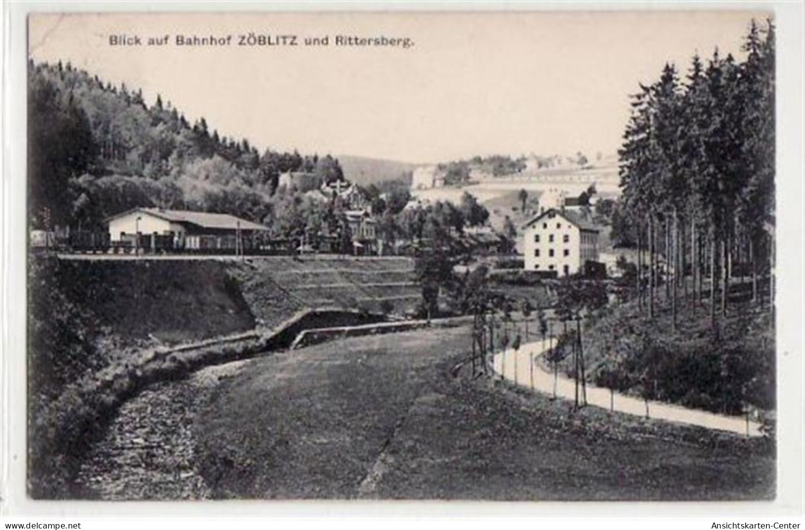 39036478 - Zoeblitz mit Blick auf den Bahnhof und Rittersberg gelaufen und Bahnpoststempel von 1915 kleiner Knick oben