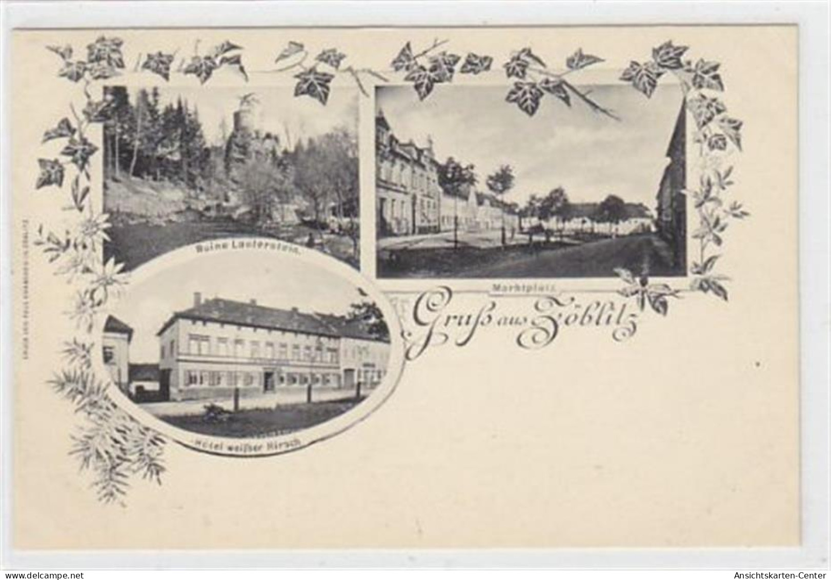 39037628 - Zoeblitz im Erzgebirge. Ruine Lauterstein Marktplatz Hotel weisser Hirsch. Ungelaufen,  Leichter Bug oben li