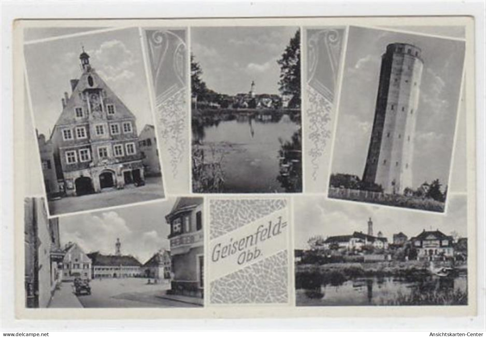 39066349 - Geisenfeld, 5 Abbildungen mit Marktplatz gelaufen, mit Marke und Stempel von 1936. Gute Erhaltung.
