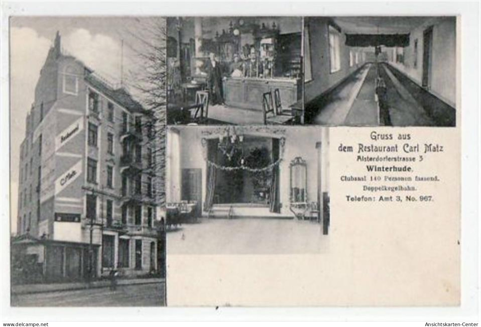 39067975 - Hamburg Nord Winterhude, 4 Abbildungen, Restaurant Carl Matz gelaufen, 1908. Gute Erhaltung.