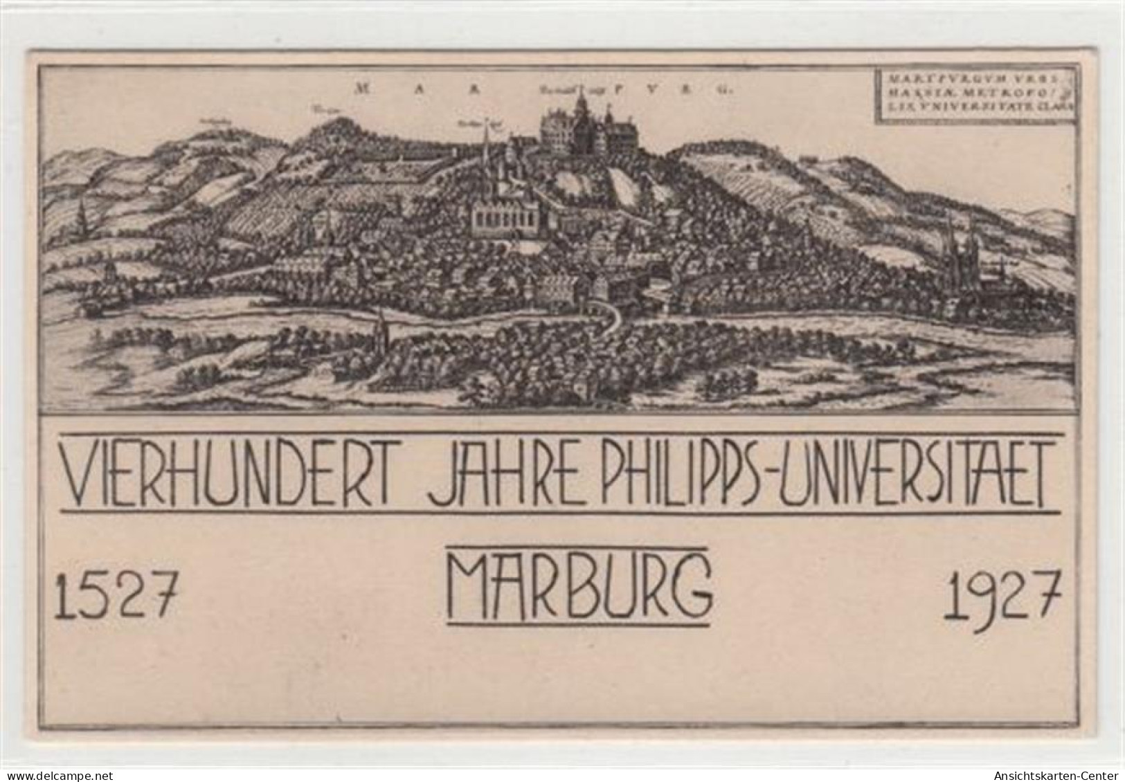 39086597 - Marburg, Federzeichnung. Marburg fuer 400 Jahre Philipps - Universitaet Marburg von 1527 - 1927 ungelaufen