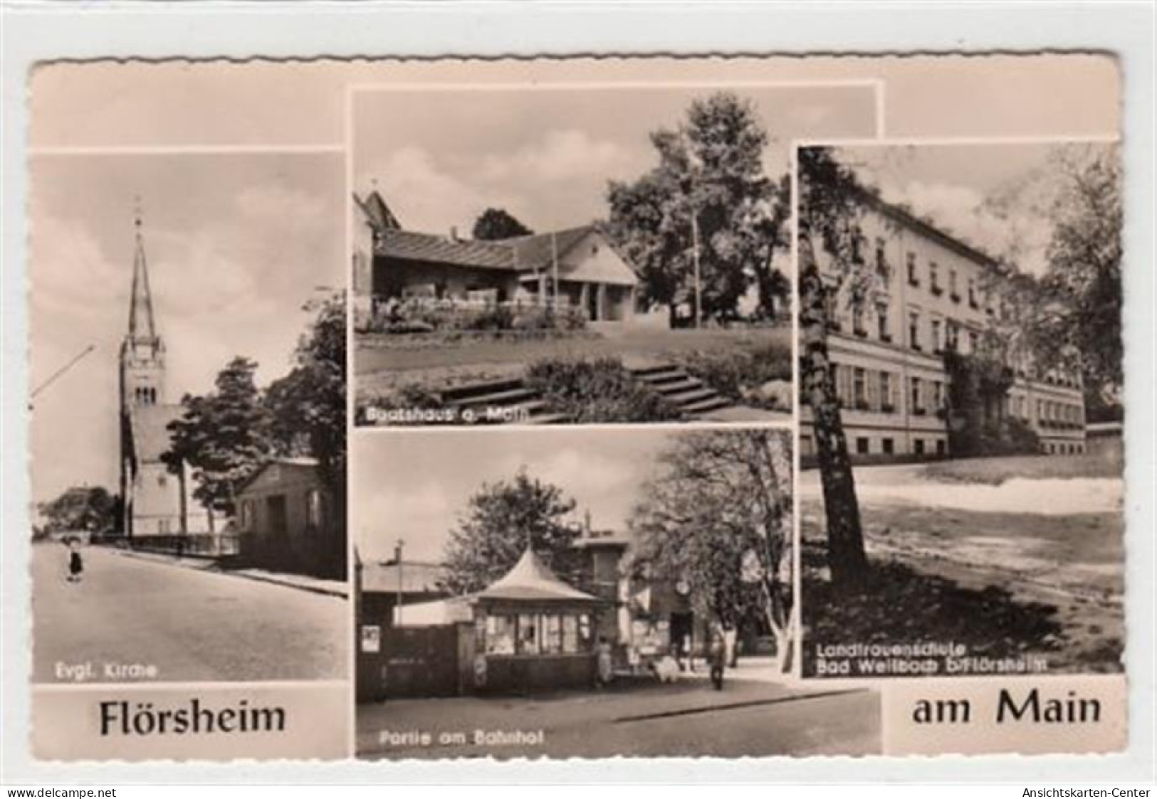 39088669 - Floersheim am Main mit Bootshaus am Main, evangelischen Kirche, Landfrauenschule Bad Weilbach bei Floersheim