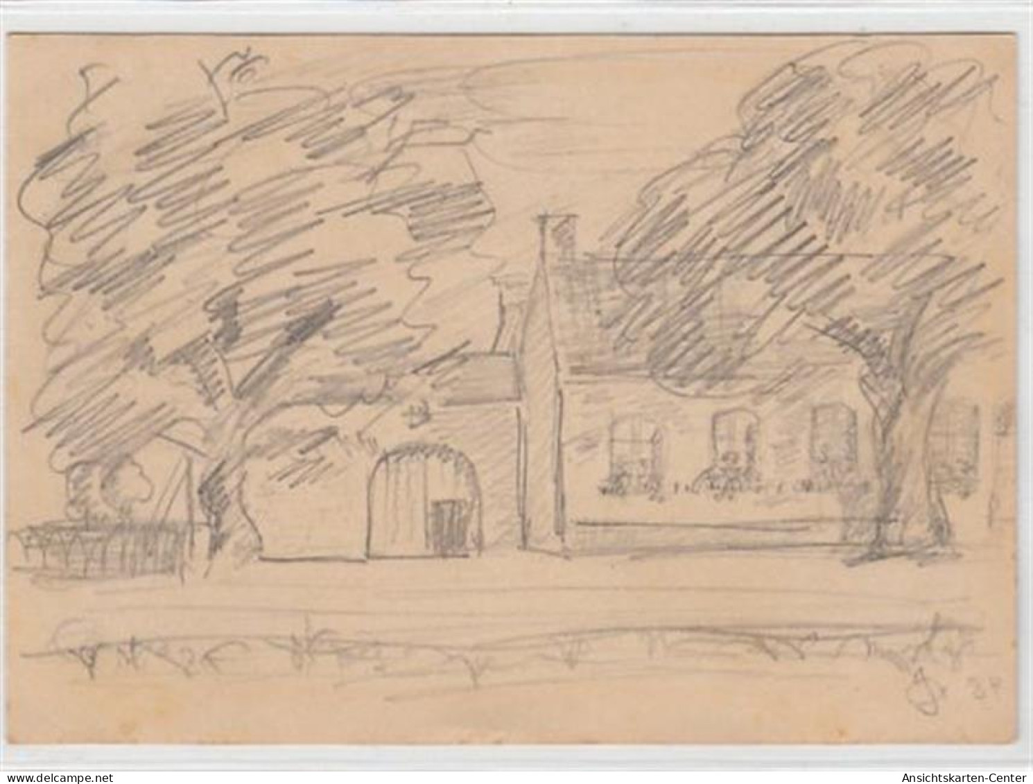 39090744 - Ohe bei Wassenberg. Original Zeichnung.  ein Einfamilienhaus gelaufen, 1934. leicht stockfleckig, kleine Bes