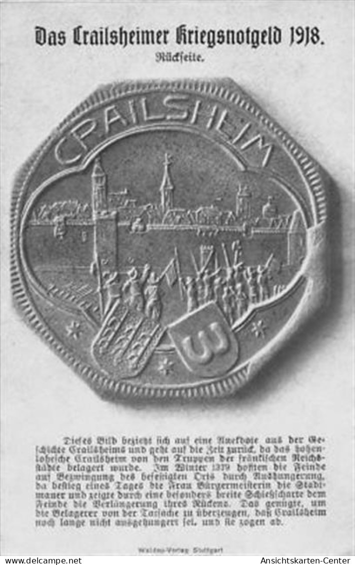 39104463 - Crailsheim. Rueckseite des Kriegsnotgeldes von Crailsheim 1918 gelaufen. Gute Erhaltung.