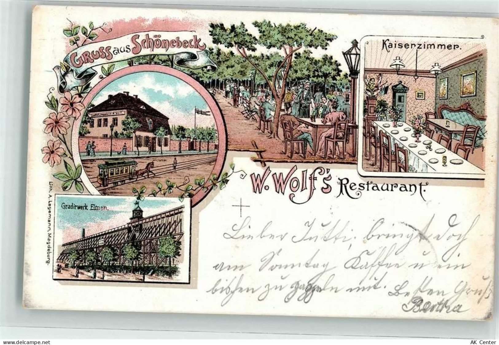 39218 O3300 Schönebeck Elbe 1903 Lithographie Pferdestraßenbahn Gradirwe... - 13626184