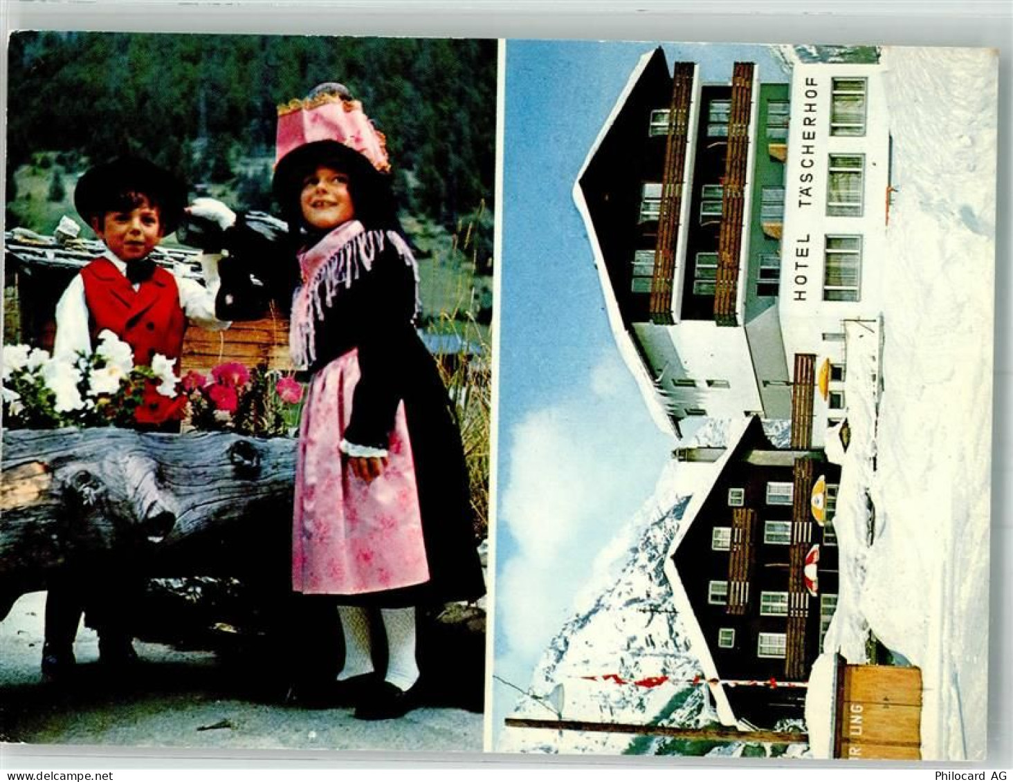 3929 Täsch Foto AK Tracht Kinder Hotel Täscherhof Winter - 38061990