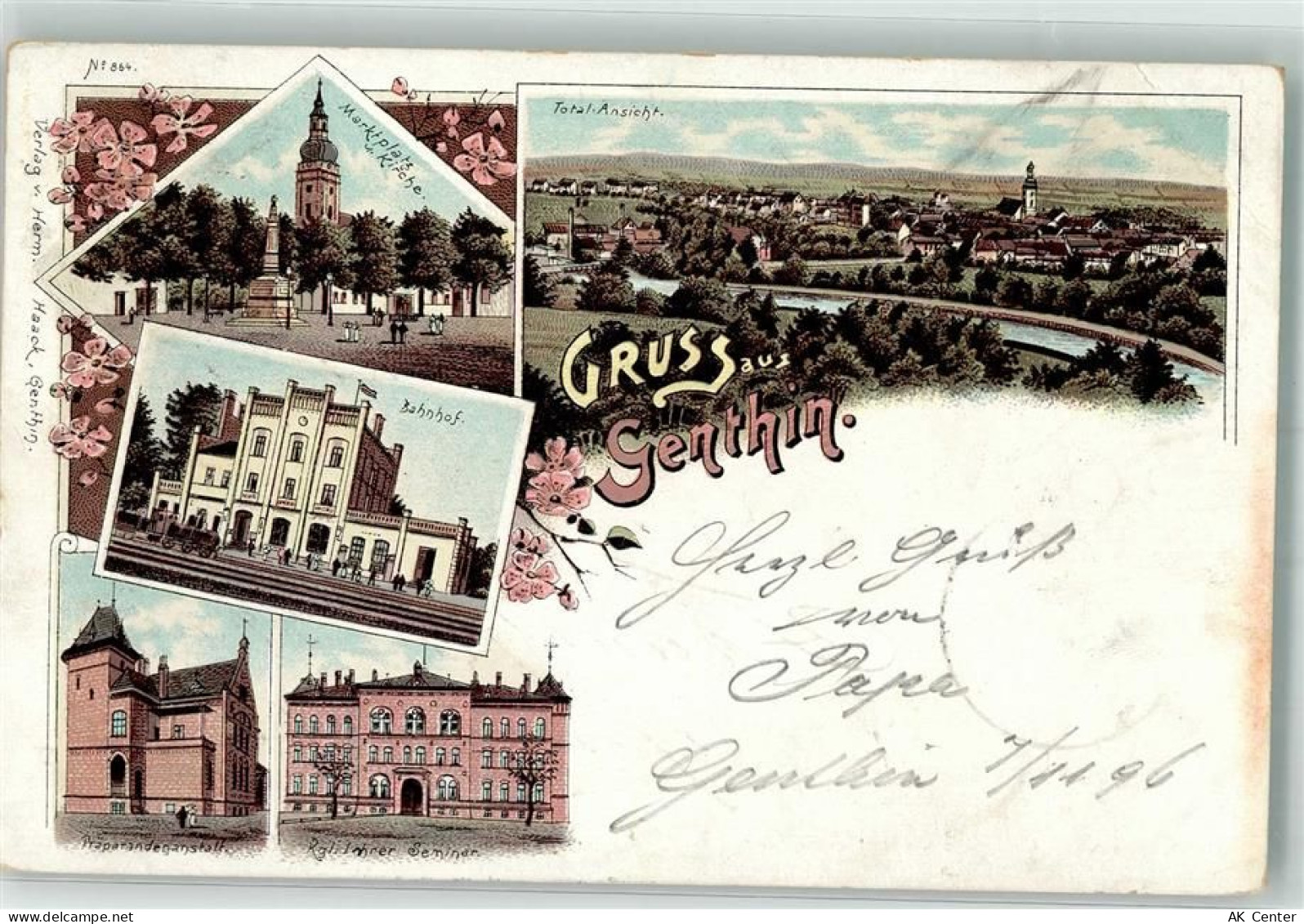 39307 O3280 Genthin 1896 Lithographie Marktplatz Kirche Bahnhof Präparan... - 13522750