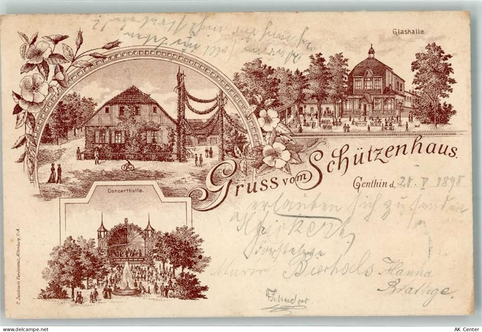 39307 O3280 Genthin 1898 Lithographie Gasthaus Schützenhaus Konzerthalle... - 13635445