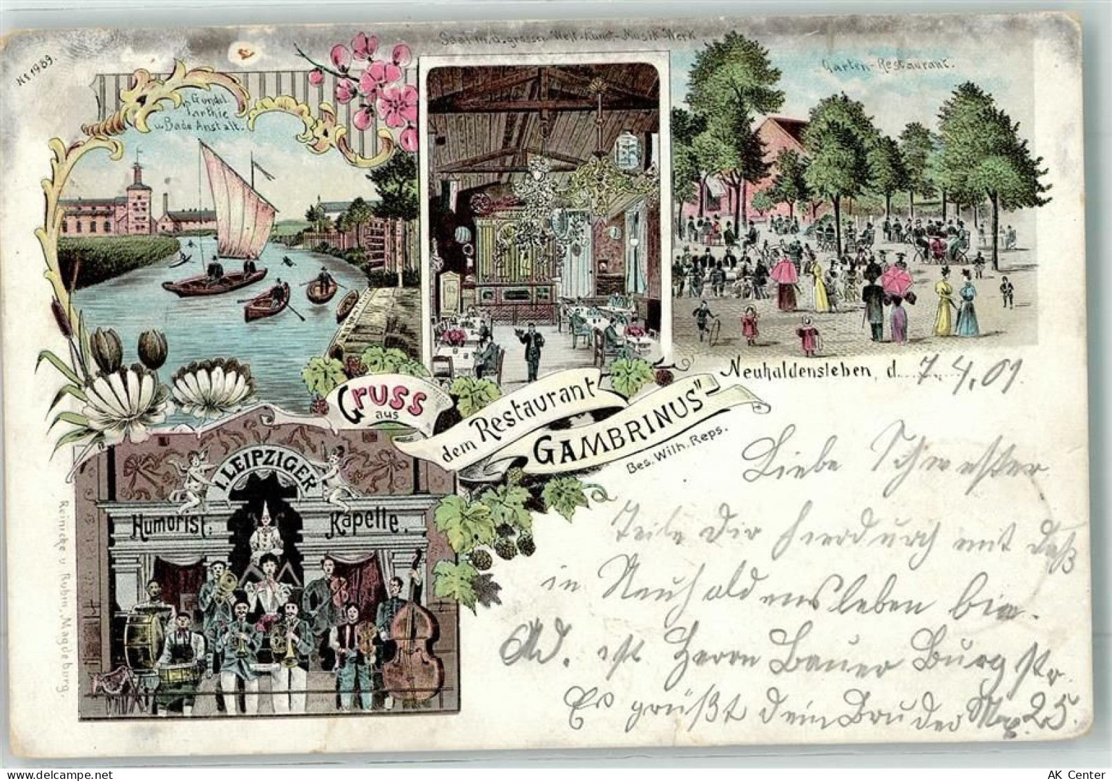 39340 O3240 Neuhaldensleben OT Haldensleben 1901 Lithographie Gondel Bad... - 13619281