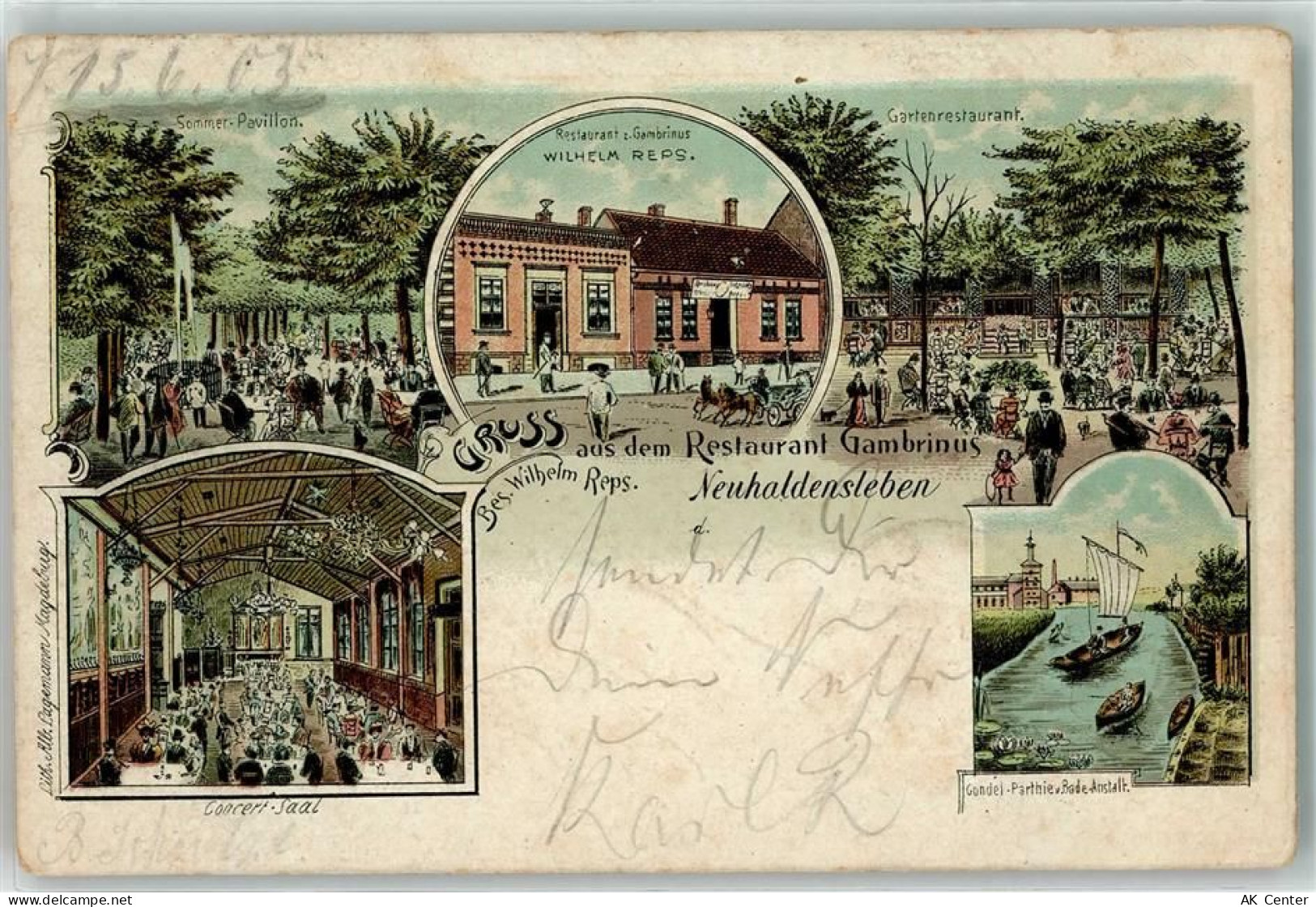 39340 O3240 Neuhaldensleben OT Haldensleben 1903 Lithographie Gasthaus Z... - 13610174