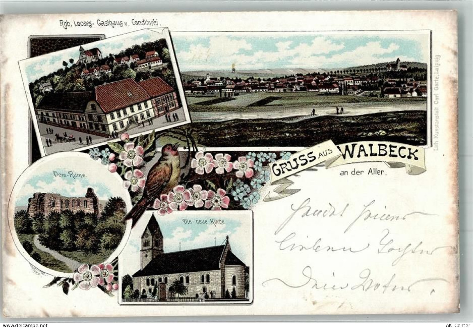 39356 O3241 Walbeck b Haldensleben Lithographie Singvogel Gasthaus-Kondi... - 13653861