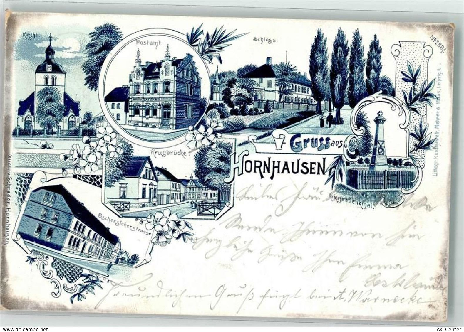 39387 O3230 Oschersleben 1900 Lithographie Hornhausen Postamt Krugbrücke... - 13630655