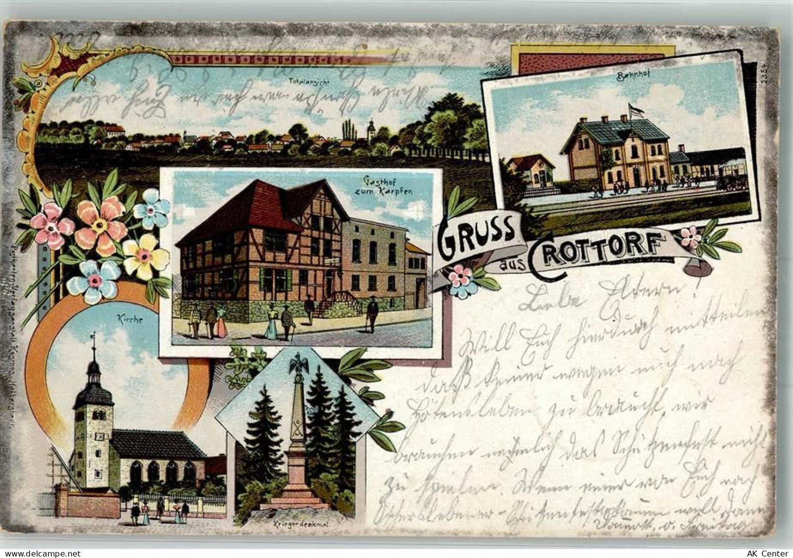 39397 O3231 Krottorf b Oschersleben 1904 Lithographie Bahnhof Kriegerden... - 13654010