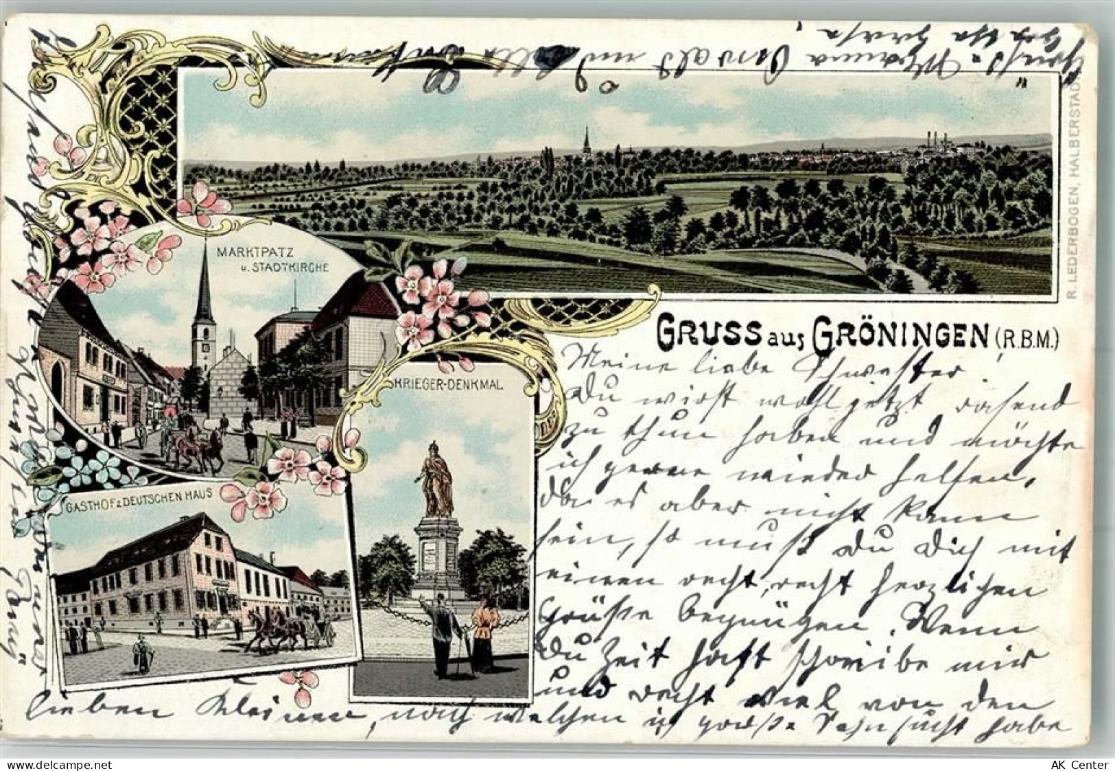 39397 O3233 Gröningen b Oschersleben 1899 Lithographie Marktplatz Stadki... - 13654013