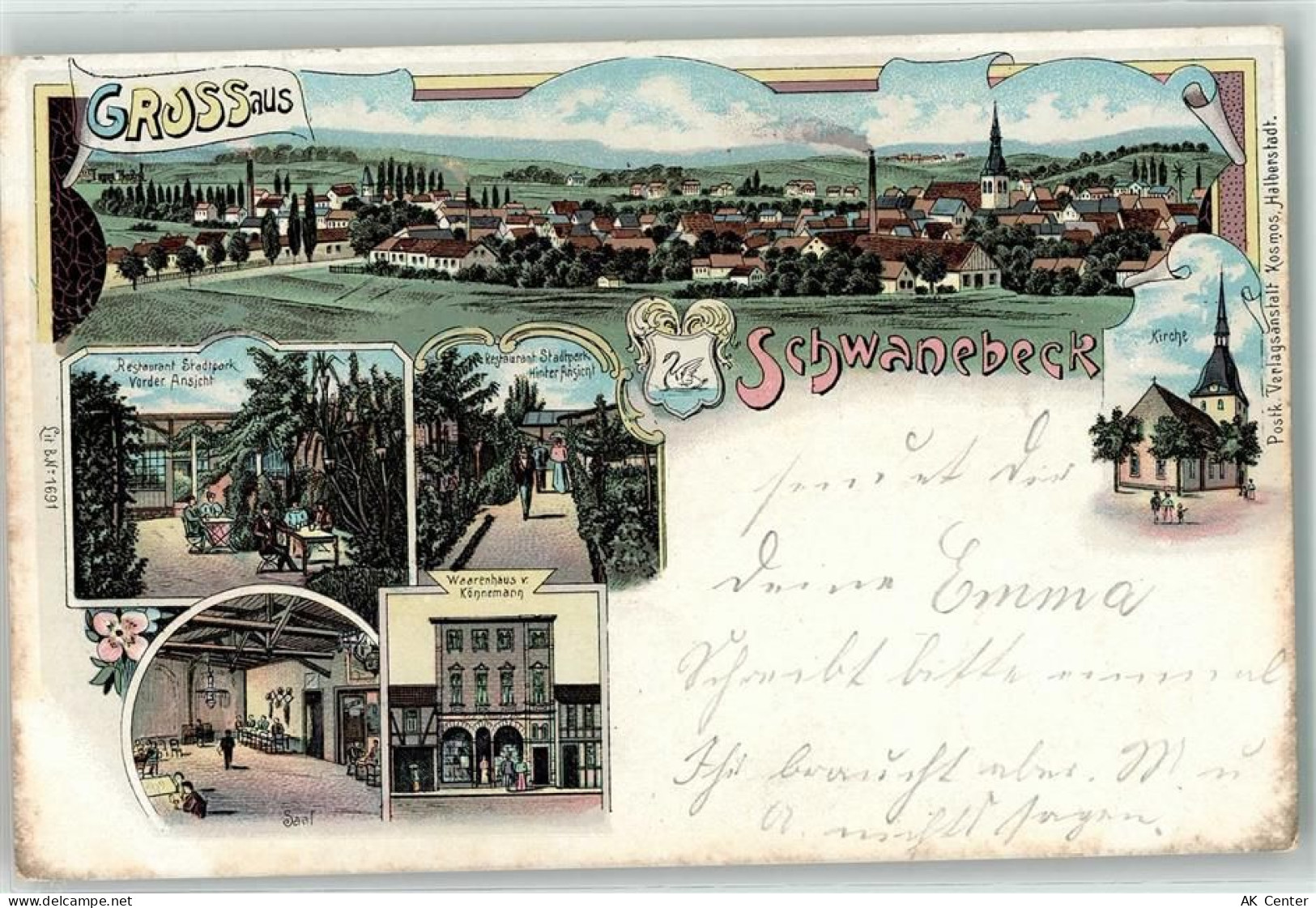 39397 O3237 Schwanebeck b Oschersleben 1900 Lithographie Gasthaus Stadtp... - 13607880