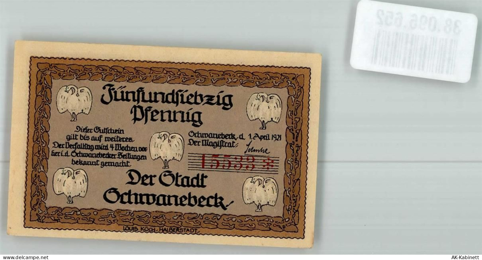 39397 O3237 Schwanebeck b Oschersleben 1921 Notgeldschein Notgeld 75 Pfe... - 38096652