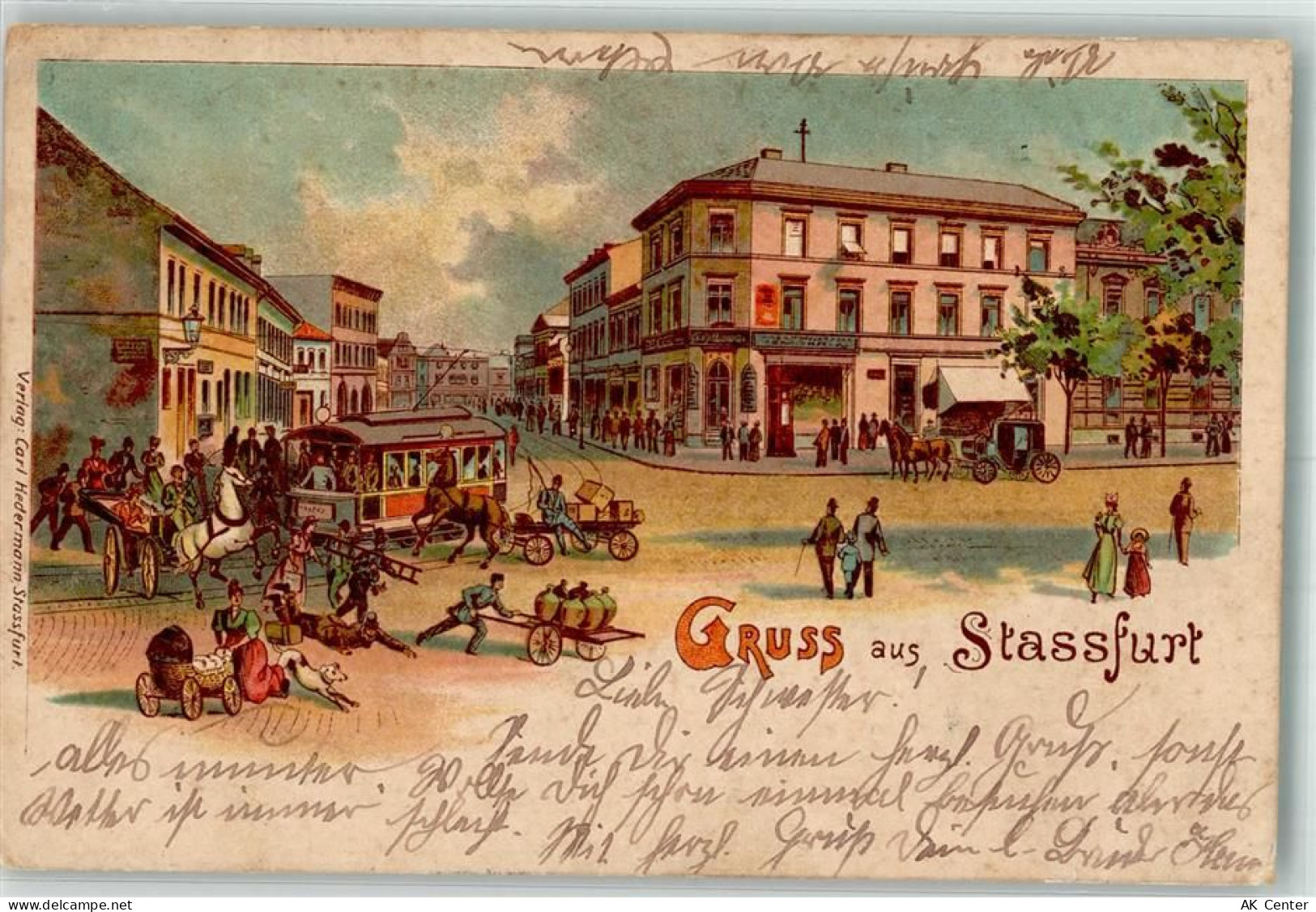 39418 O3250 Staßfurt 1906 Lithographie Stassfurt Straßenkreuzung Straßen... - 13660384