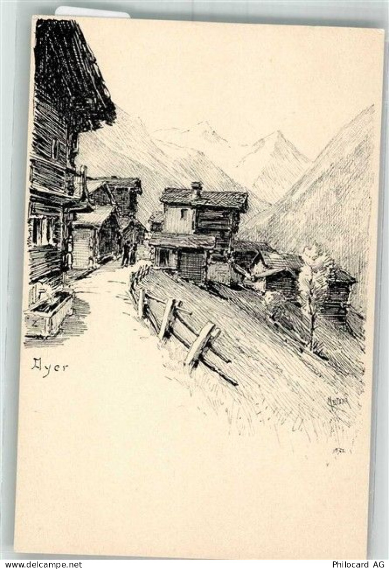 3961 Ayer Mottec Radierung Dorfansicht - 38212347