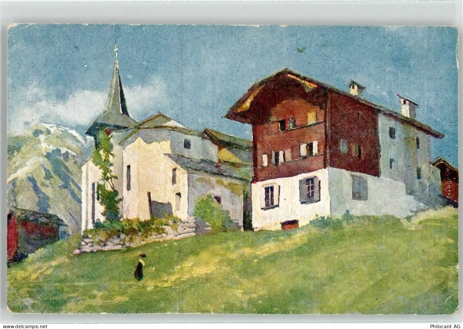 3961 Grimentz Künstlerkarte Kirche sign. F. Portier - 52020623