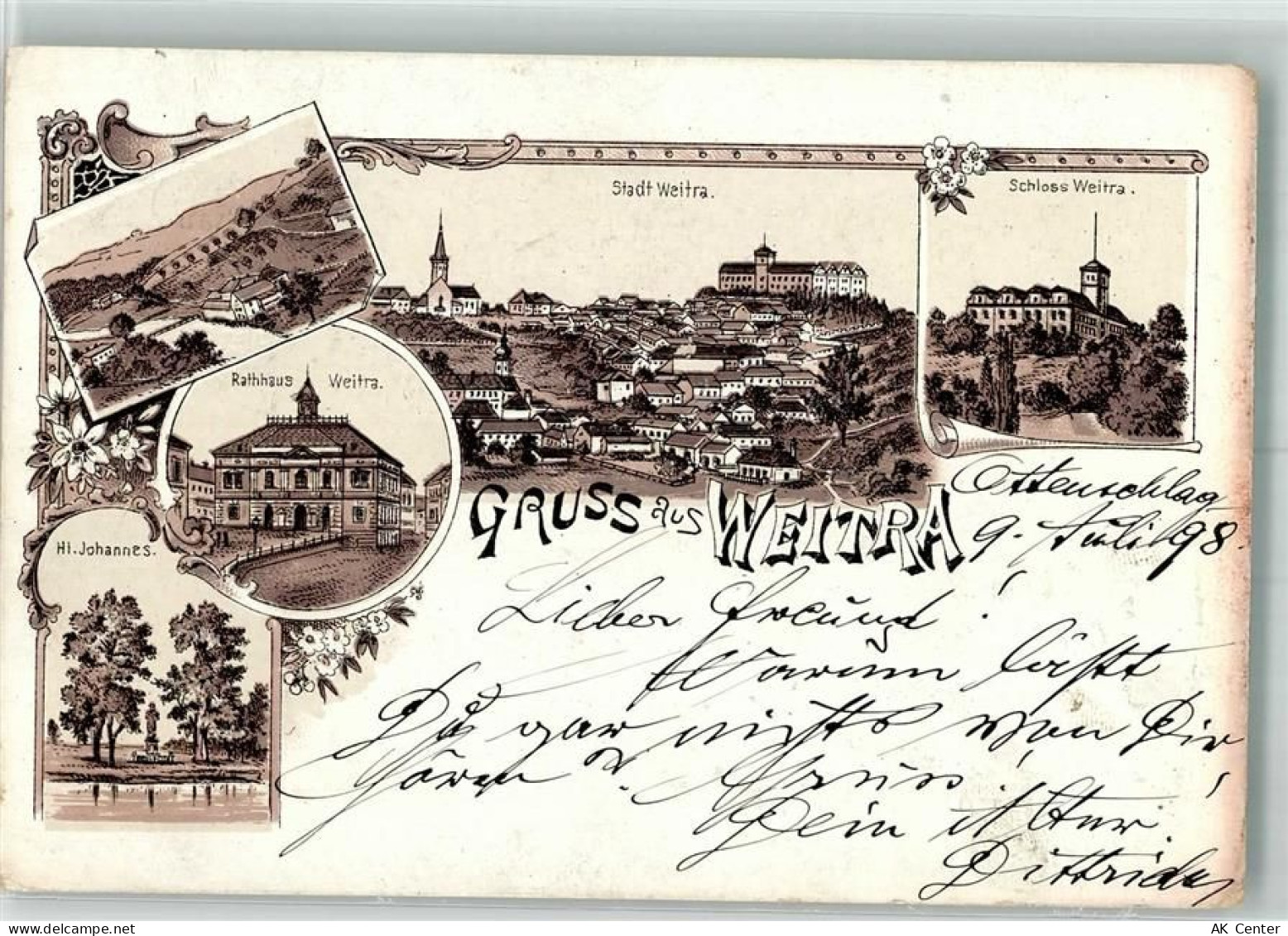 3970 Weitra 1898 Lithographie Rathaus Hl. Johannes Schloss - 13645179