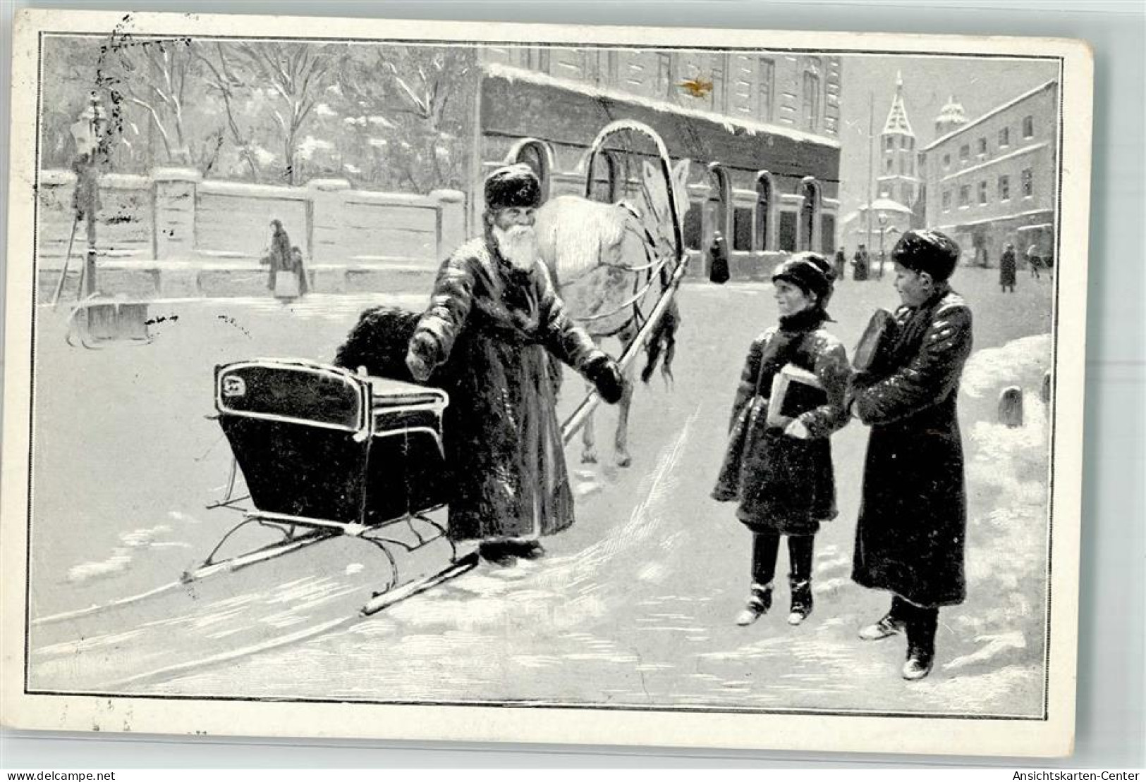 39741778 - Pferdeschlitten KInder Alter Mann